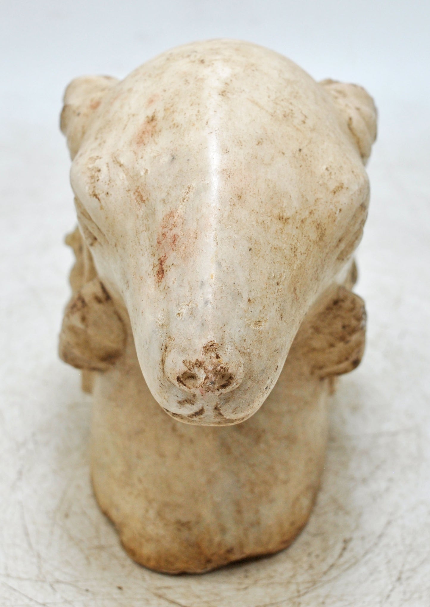 Vintage White Marble Ram Goat Head Bust Figurine Original Old Fine Hand Carved