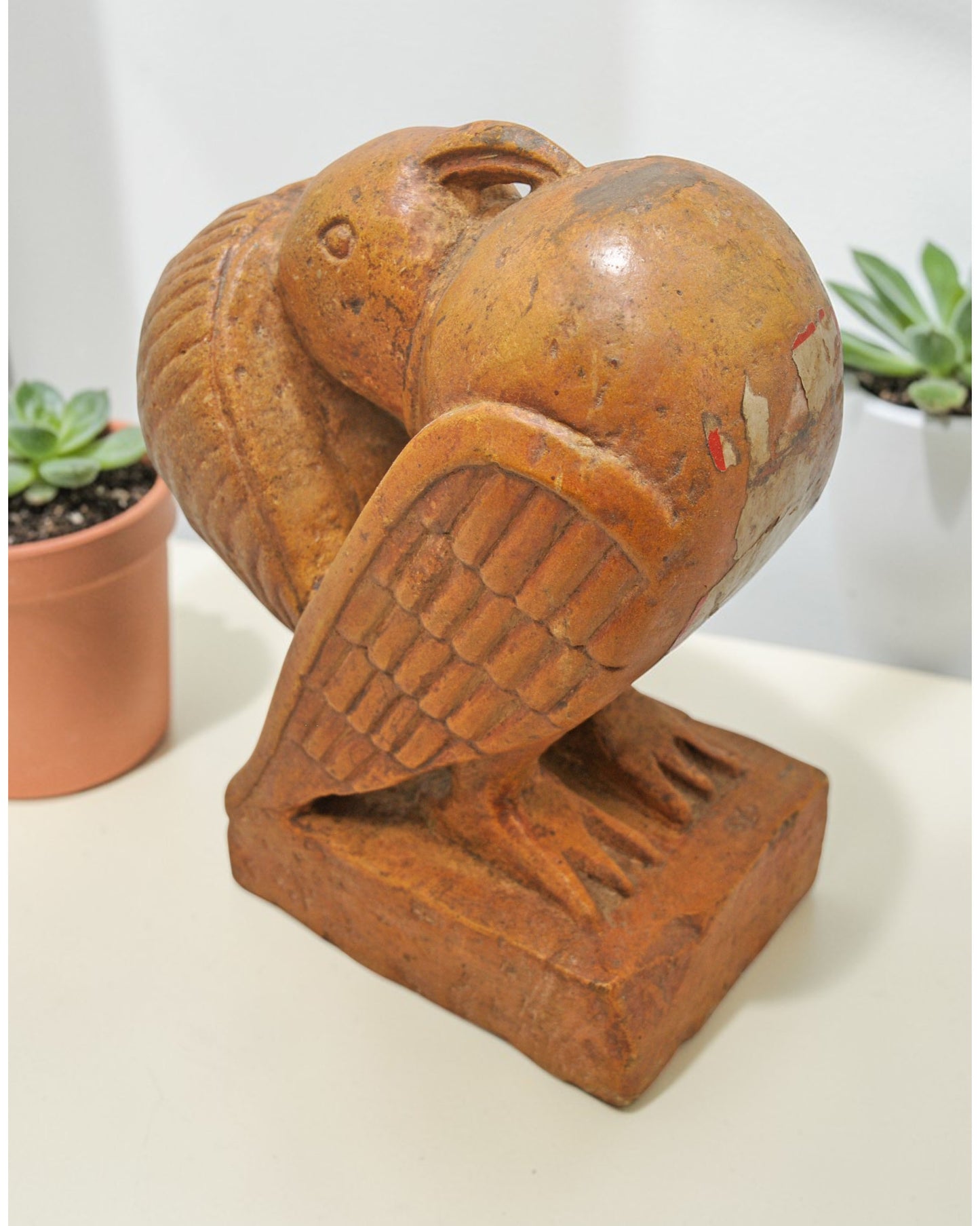 Vintage Brown Sand Stone Bird Figurine Original Old Fine Hand Carved