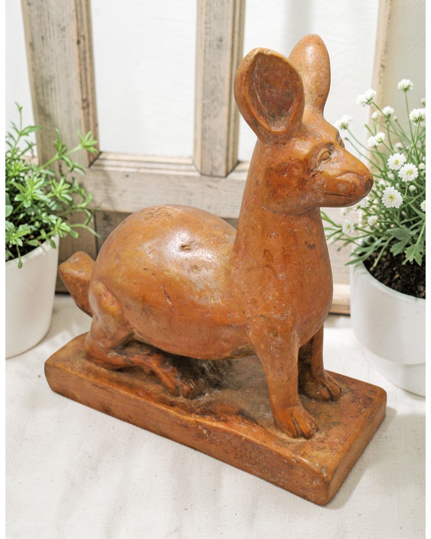 Vintage Brown Sand Stone Deer Figurine Original Old Fine Hand Carved