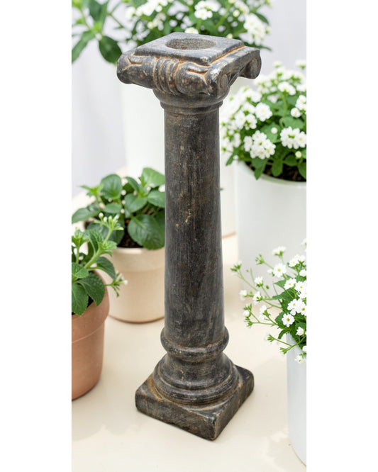 Vintage Black Stone Tall Candle Holder Stand Original Old Hand Carved