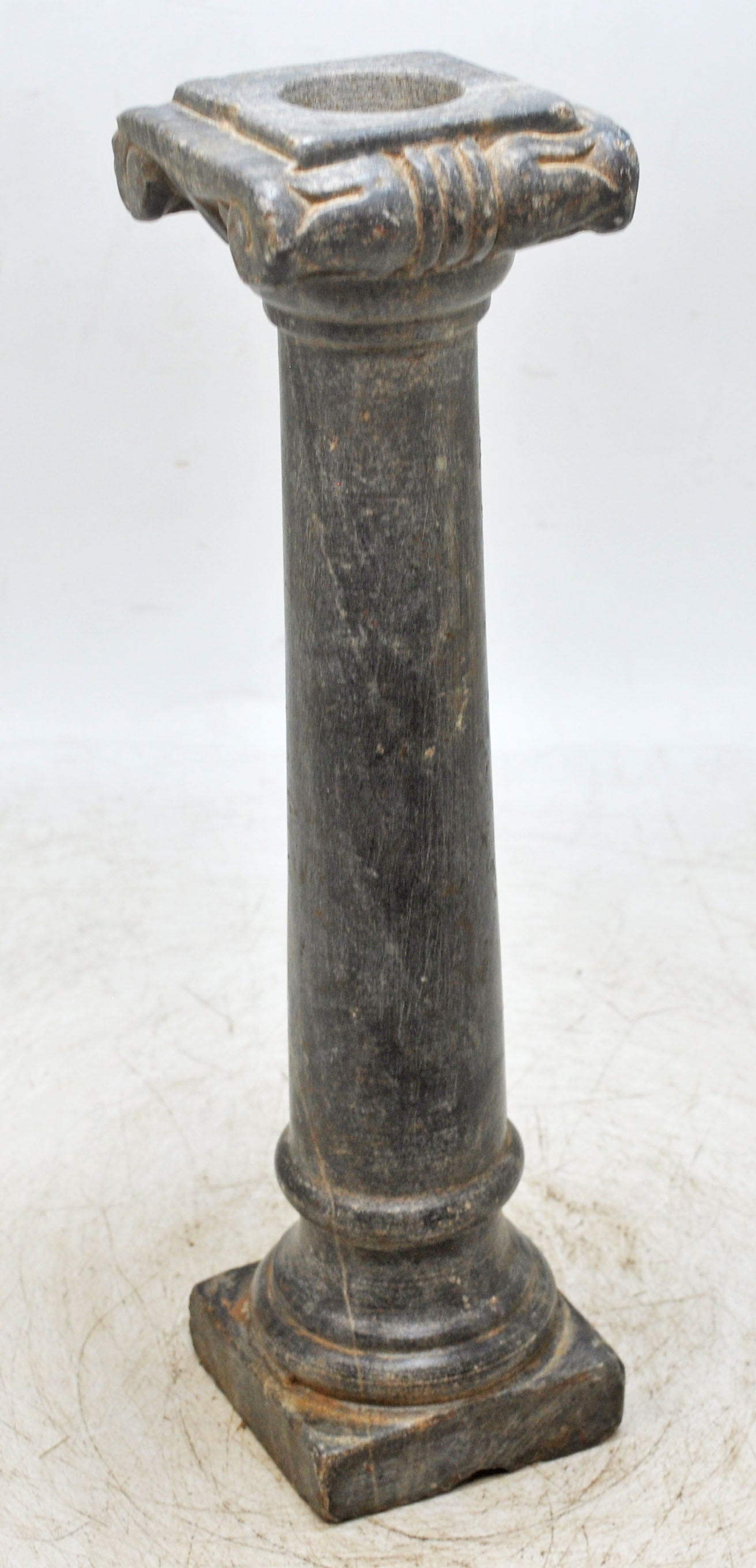 Vintage Black Stone Tall Candle Holder Stand Original Old Hand Carved