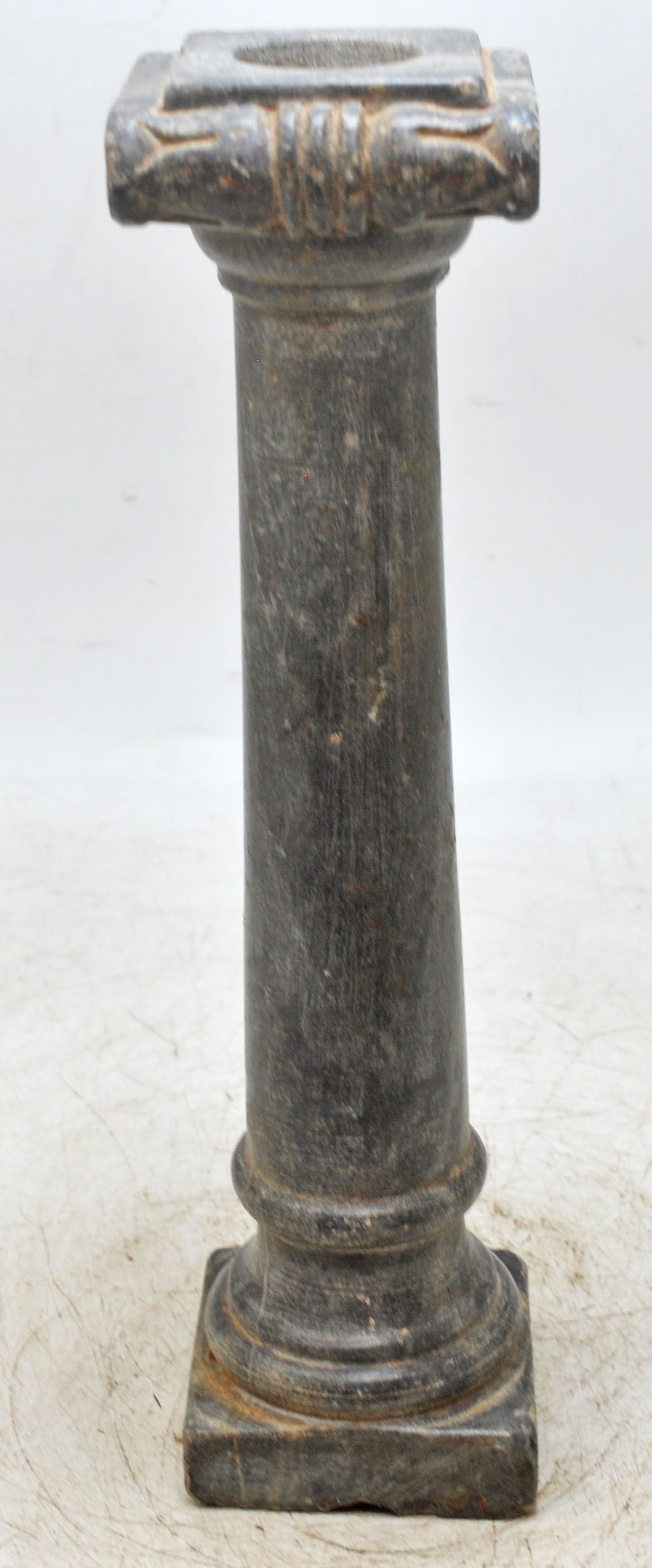 Vintage Black Stone Tall Candle Holder Stand Original Old Hand Carved