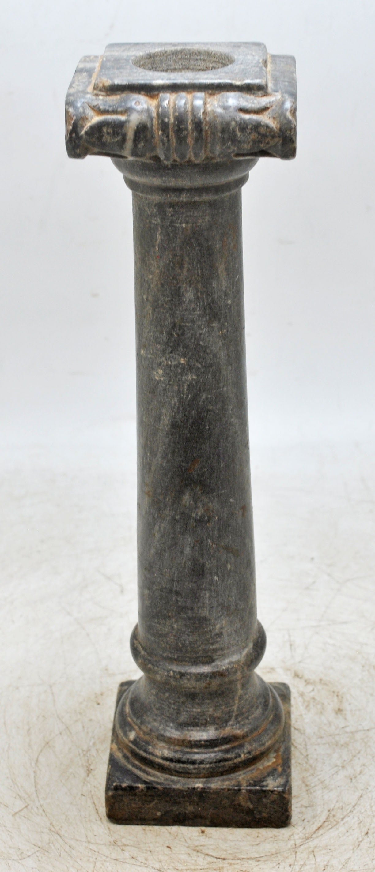 Vintage Black Stone Tall Candle Holder Stand Original Old Hand Carved