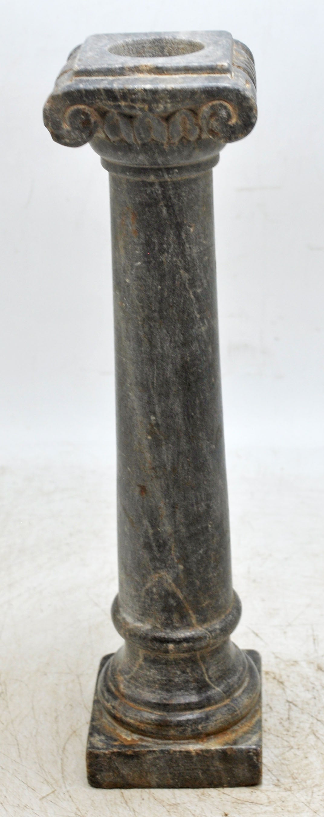 Vintage Black Stone Tall Candle Holder Stand Original Old Hand Carved