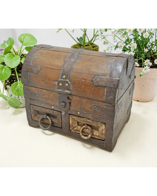 Vintage Wooden Small Half Round Top Storage Box Original Old Hand Crafted