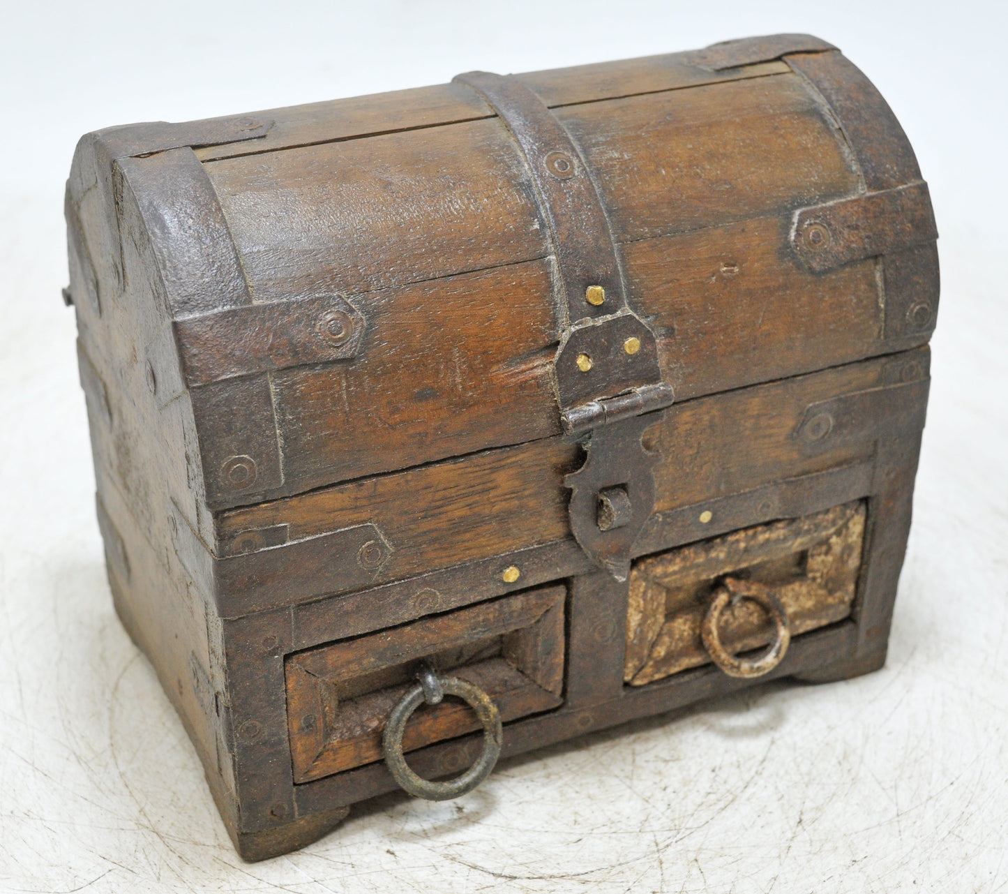 Vintage Wooden Small Half Round Top Storage Box Original Old Hand Crafted