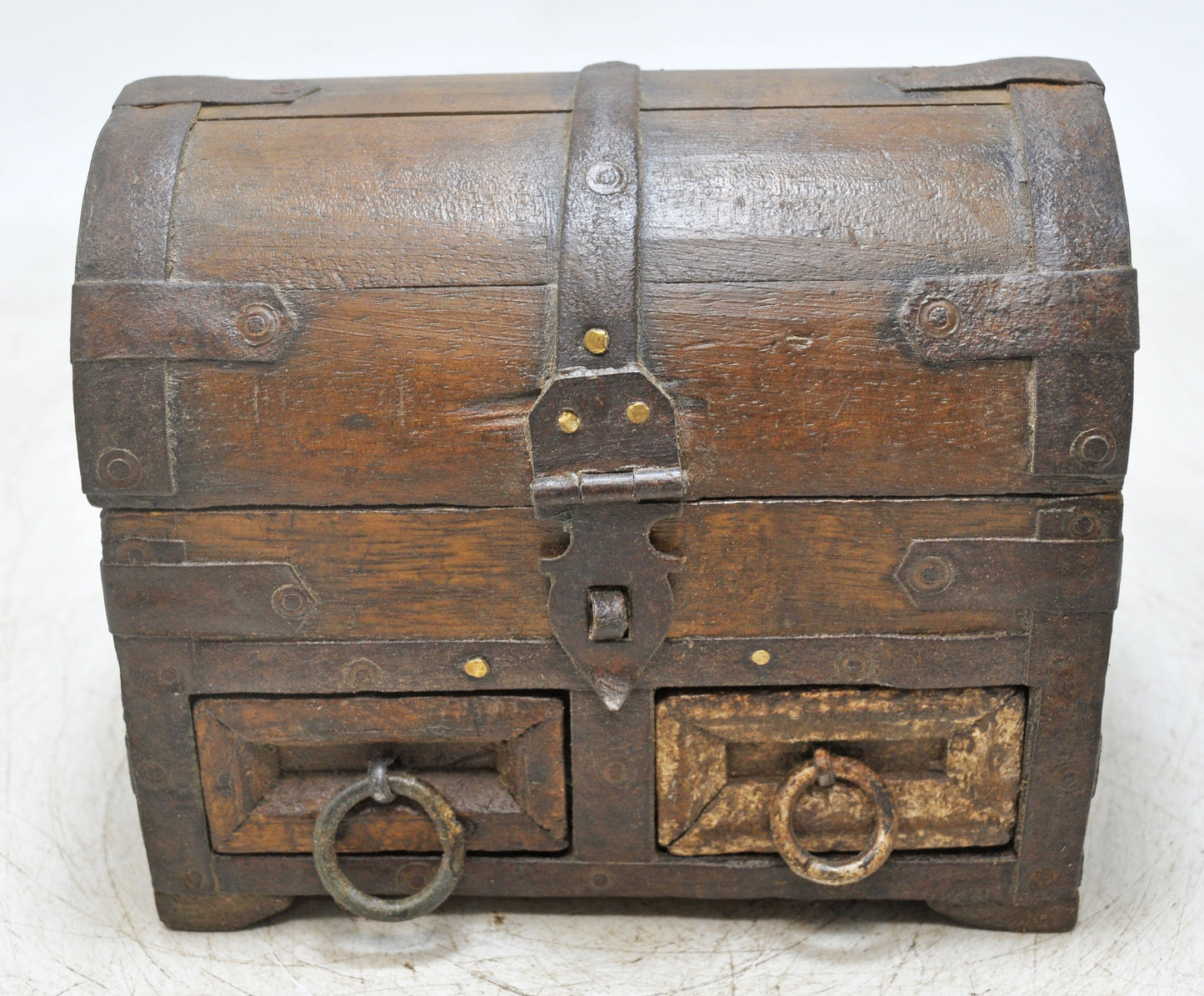 Vintage Wooden Small Half Round Top Storage Box Original Old Hand Crafted