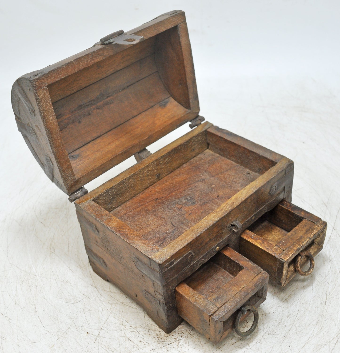 Vintage Wooden Small Half Round Top Storage Box Original Old Hand Crafted