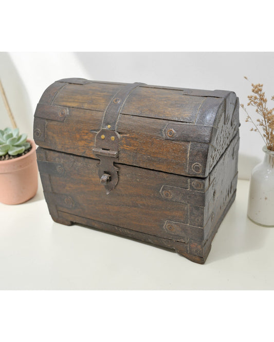 Vintage Wooden Small Half Round Top Storage Box Original Old Hand Crafted