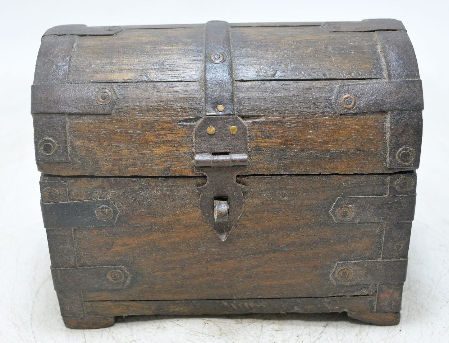Vintage Wooden Small Half Round Top Storage Box Original Old Hand Crafted