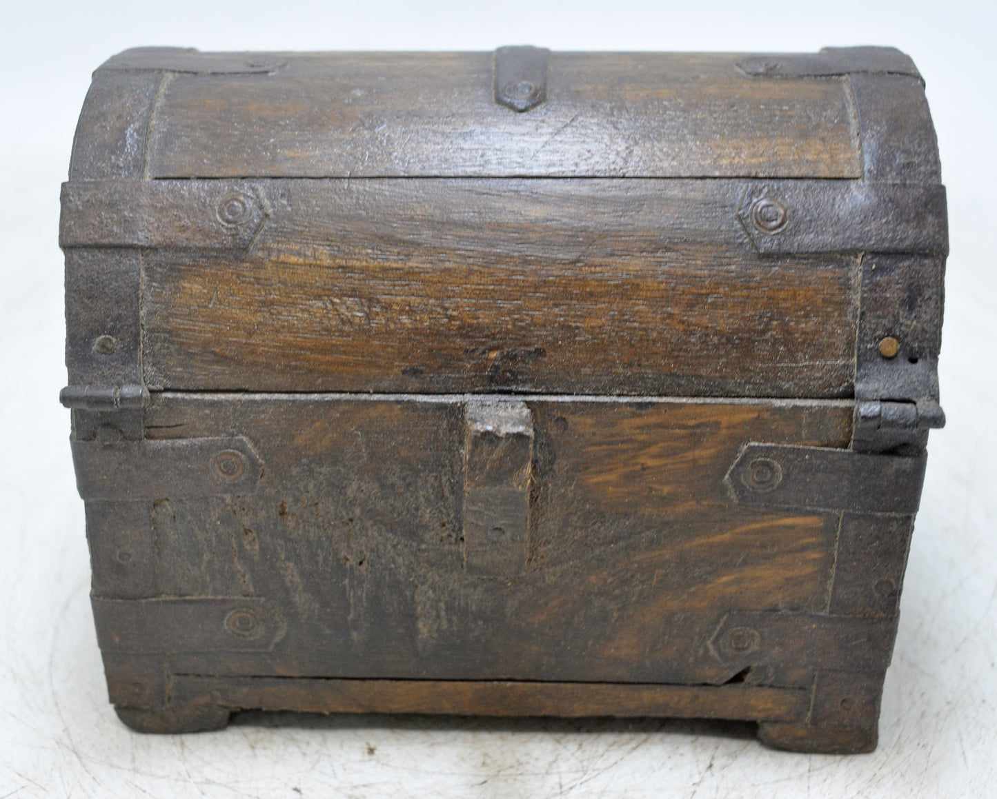 Vintage Wooden Small Half Round Top Storage Box Original Old Hand Crafted
