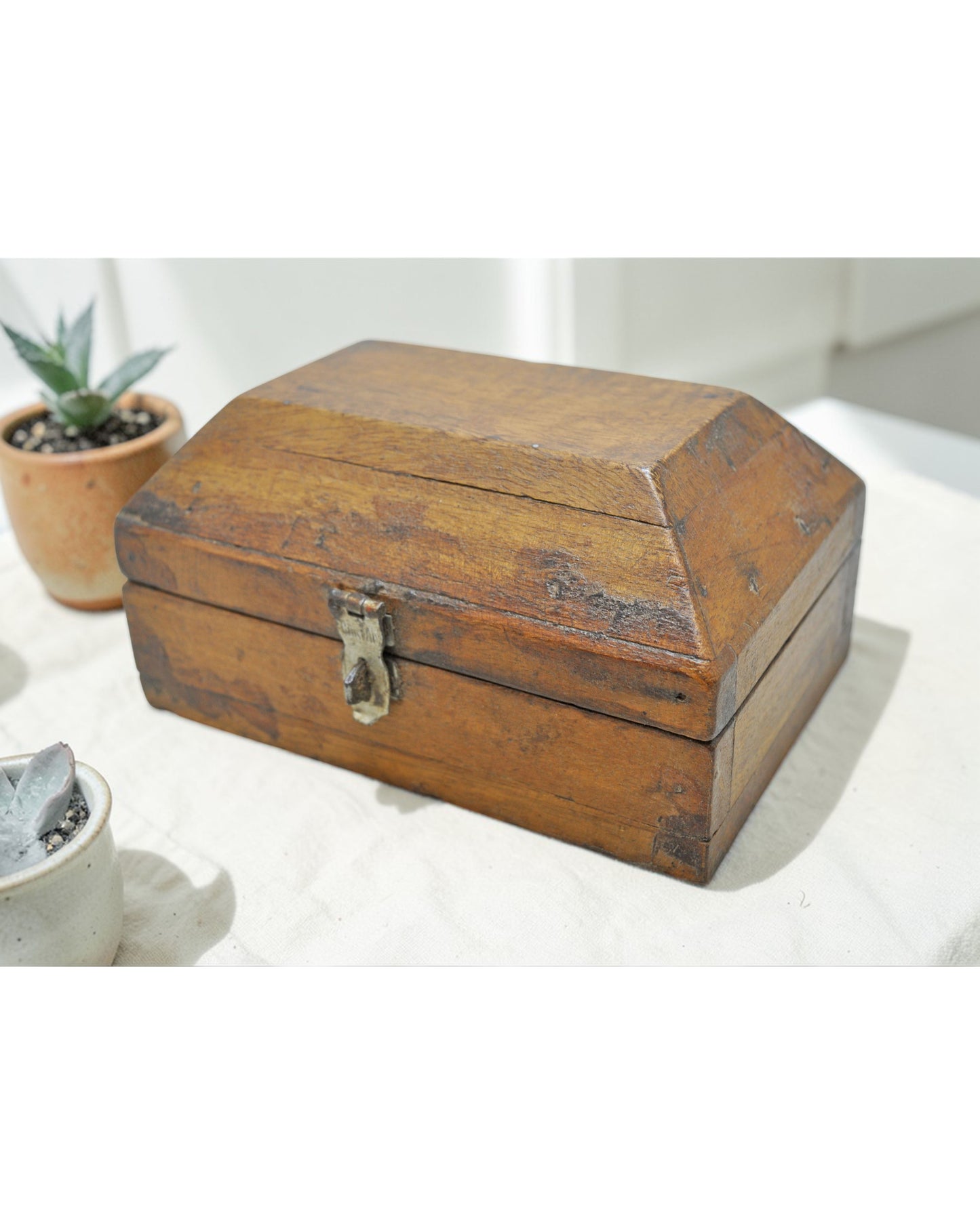 Vintage Wooden Dome Shaped Storage Box Original Old Hand Crafted
