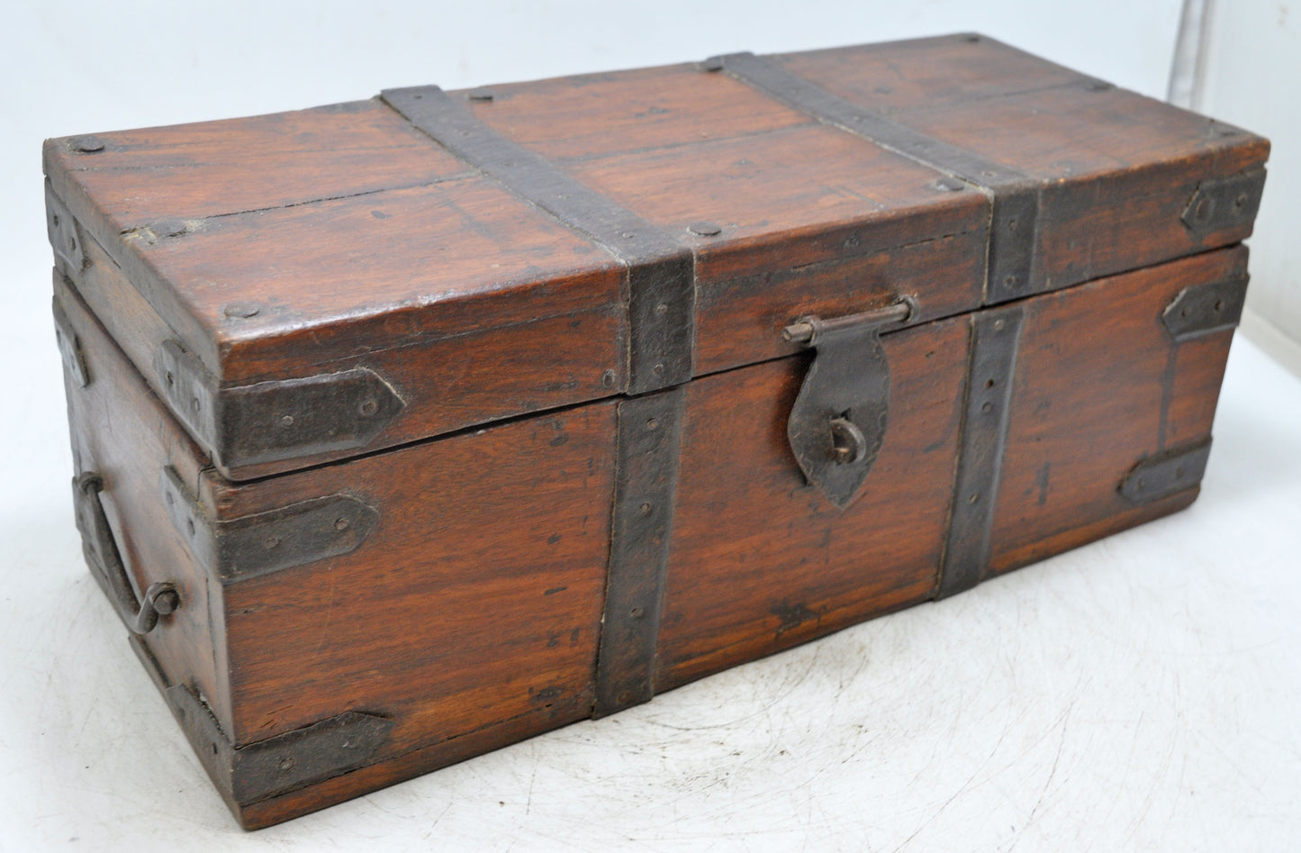 Vintage Wooden Storage Box Original Old Hand Crafted Metal Fitted