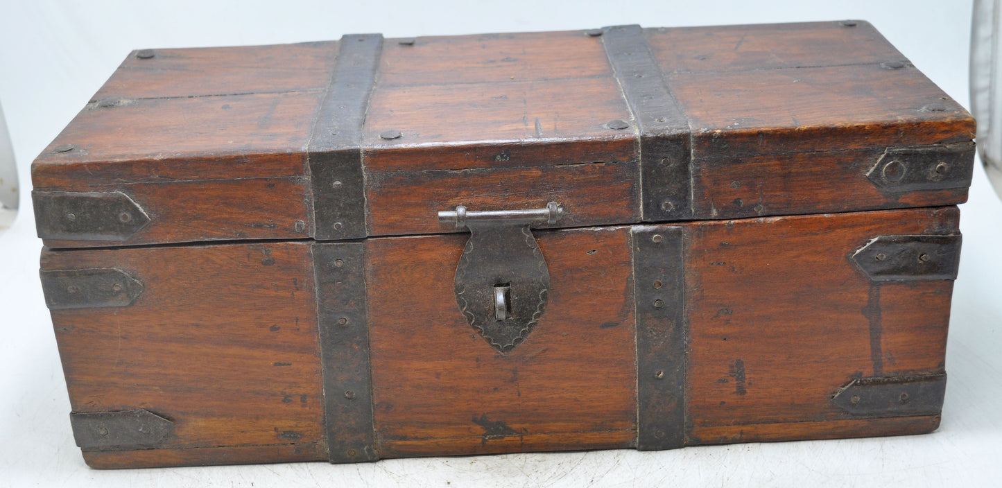 Vintage Wooden Storage Box Original Old Hand Crafted Metal Fitted