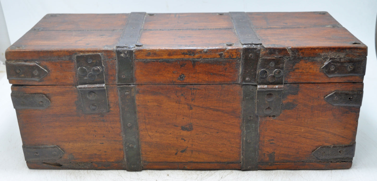 Vintage Wooden Storage Box Original Old Hand Crafted Metal Fitted