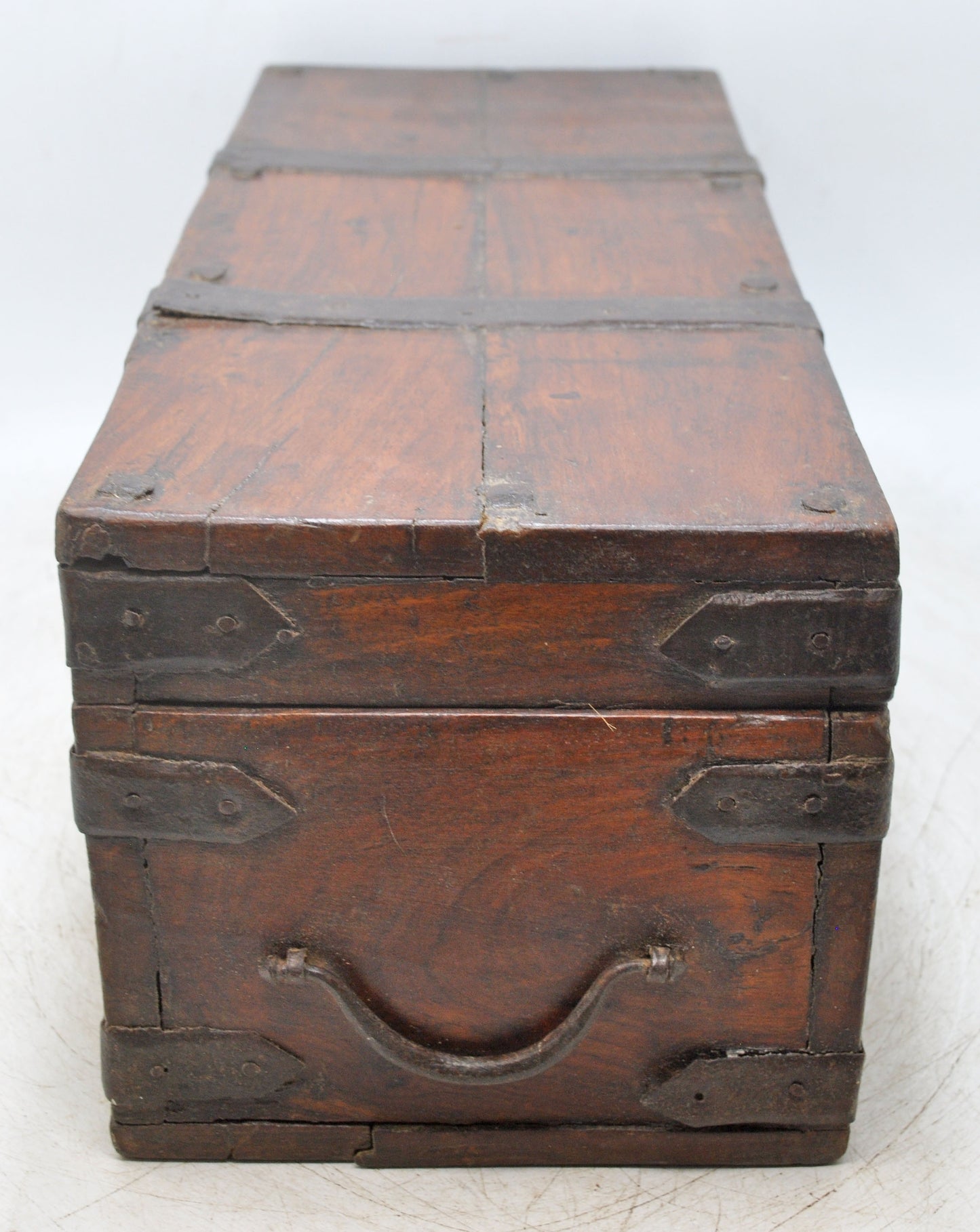 Vintage Wooden Storage Box Original Old Hand Crafted Metal Fitted