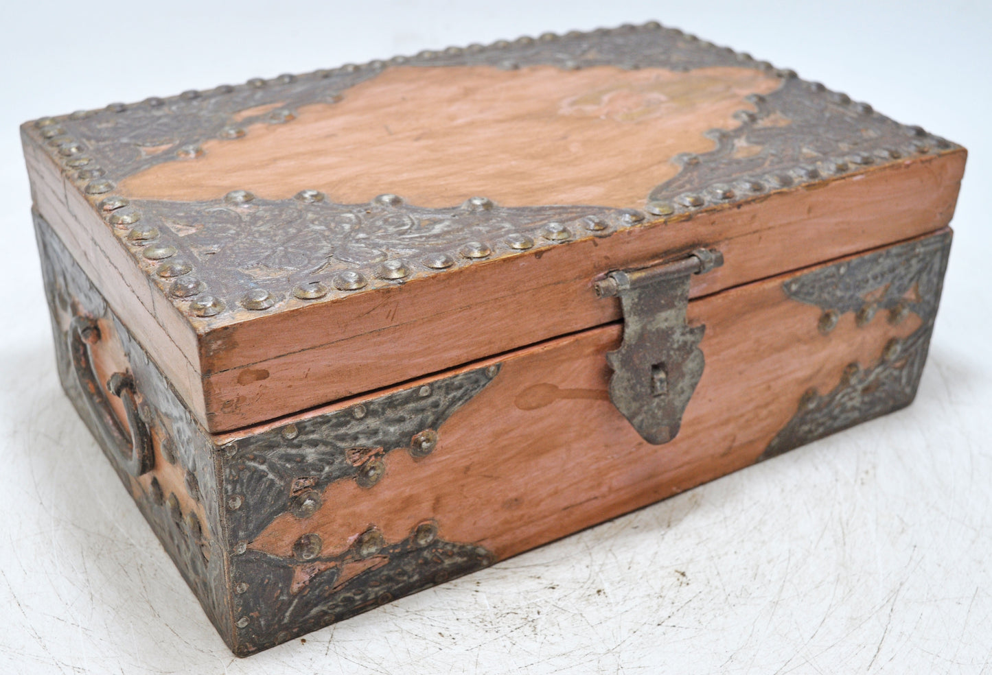 Vintage Wooden Storage Box Original Old Hand Crafted Metal Fitted