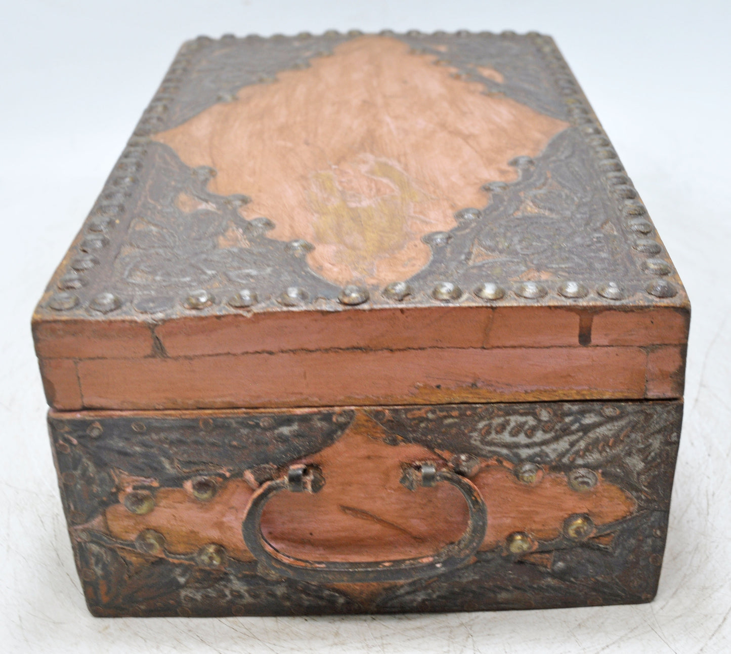 Vintage Wooden Storage Box Original Old Hand Crafted Metal Fitted