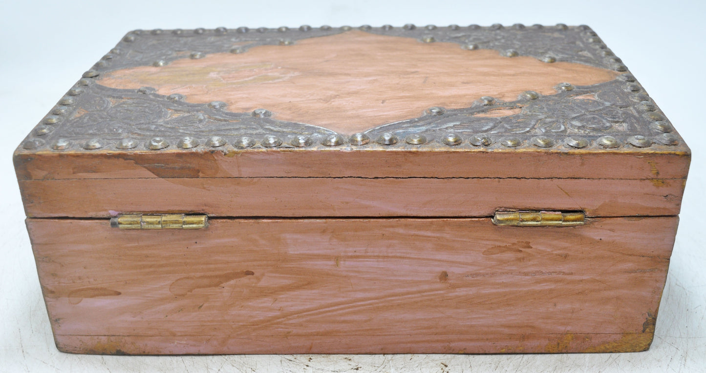 Vintage Wooden Storage Box Original Old Hand Crafted Metal Fitted