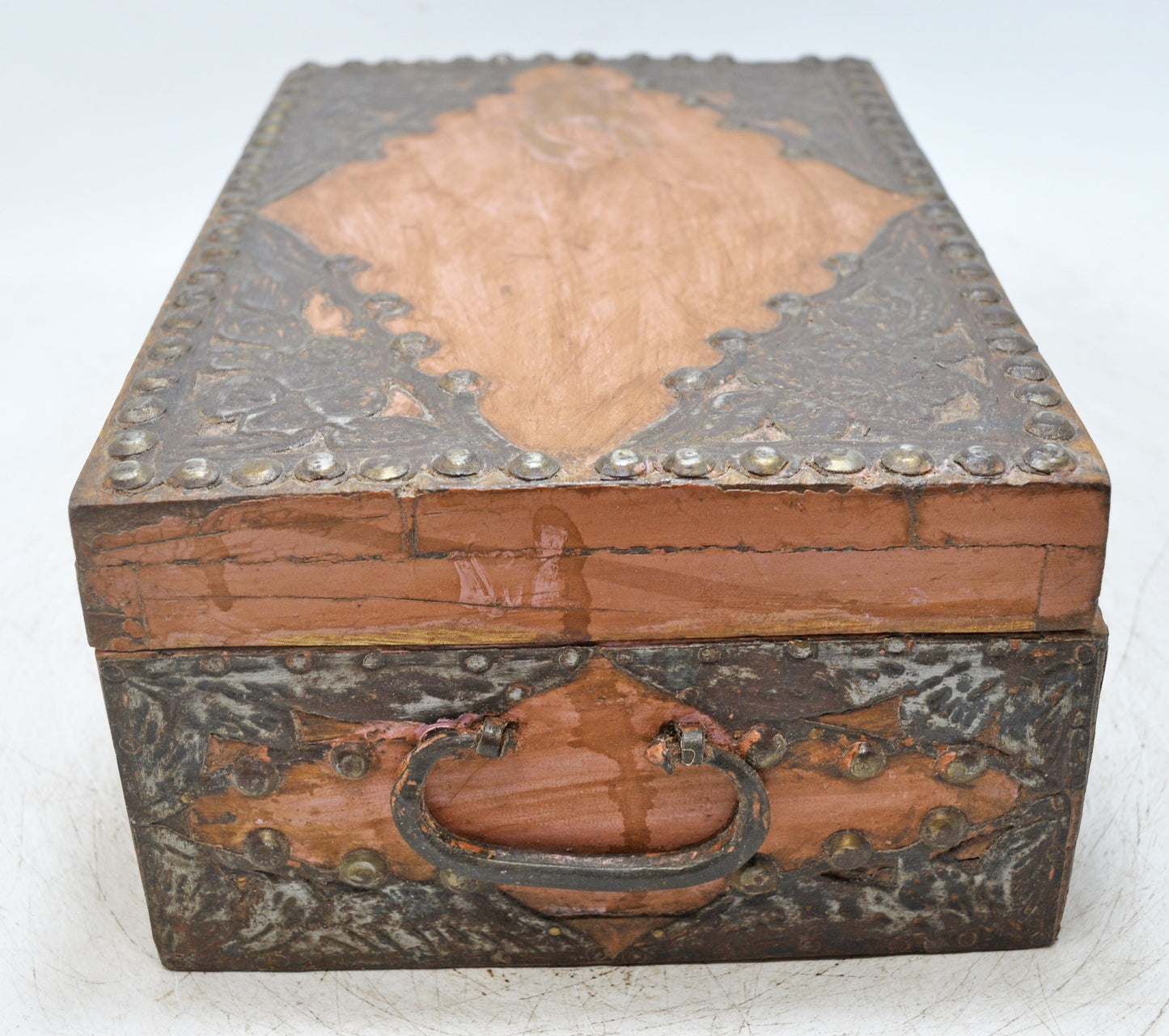Vintage Wooden Storage Box Original Old Hand Crafted Metal Fitted