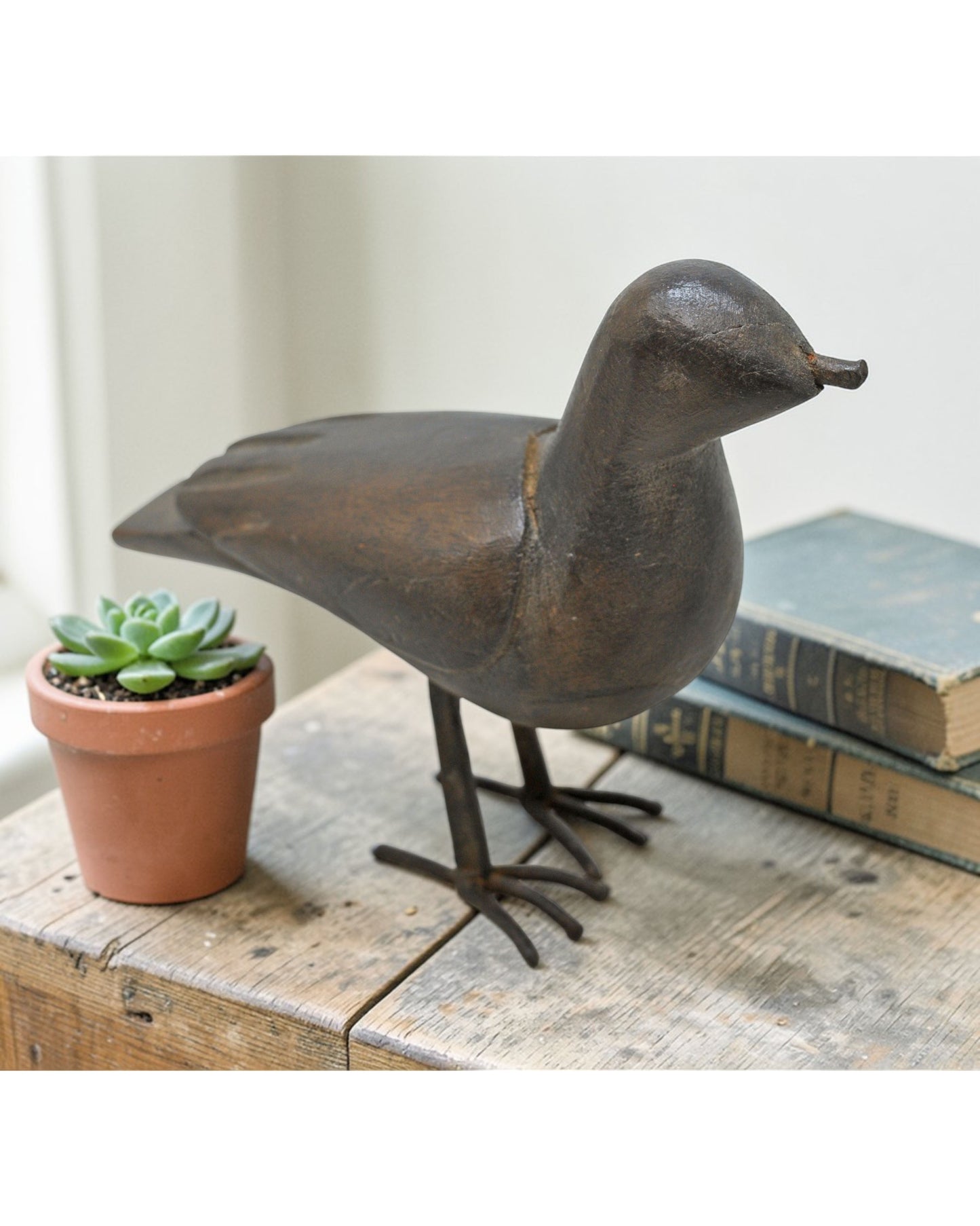 Vintage Wooden Bird Figurine Original Old Hand Carved