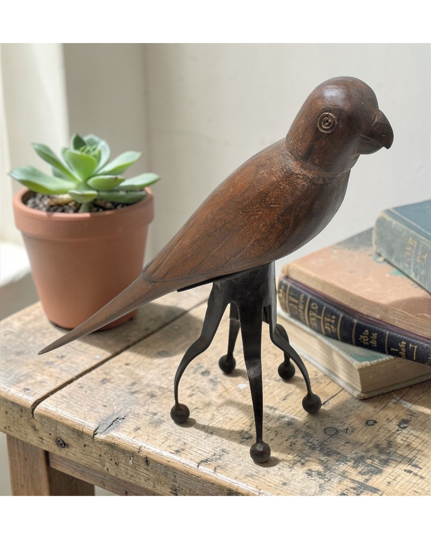 Vintage Wooden Bird Figurine Original Old Hand Carved