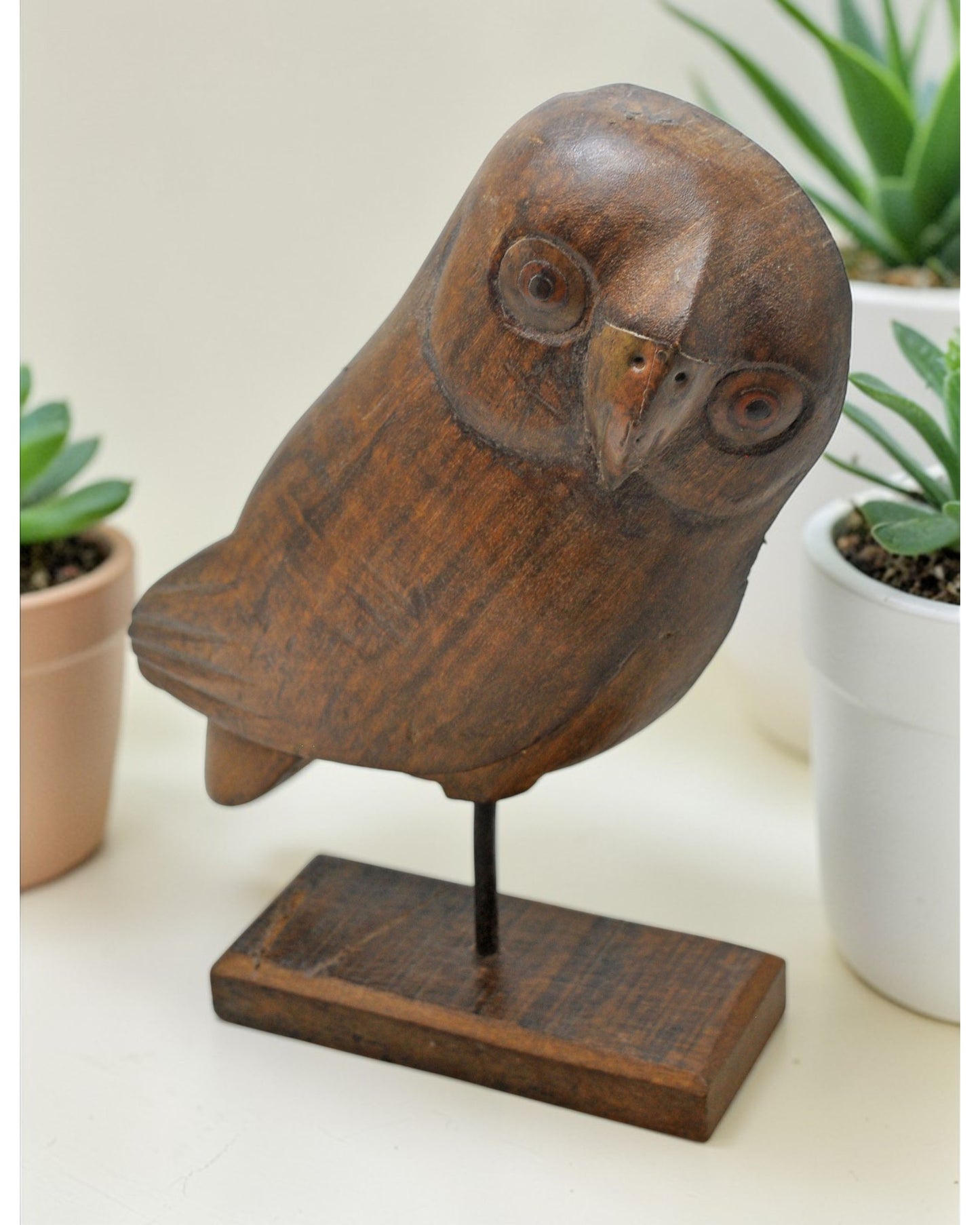 Vintage Wooden Bird Owl Figurine Original Old Hand Carved