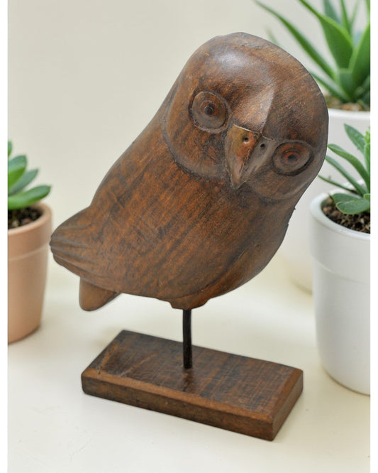 Vintage Wooden Bird Owl Figurine Original Old Hand Carved