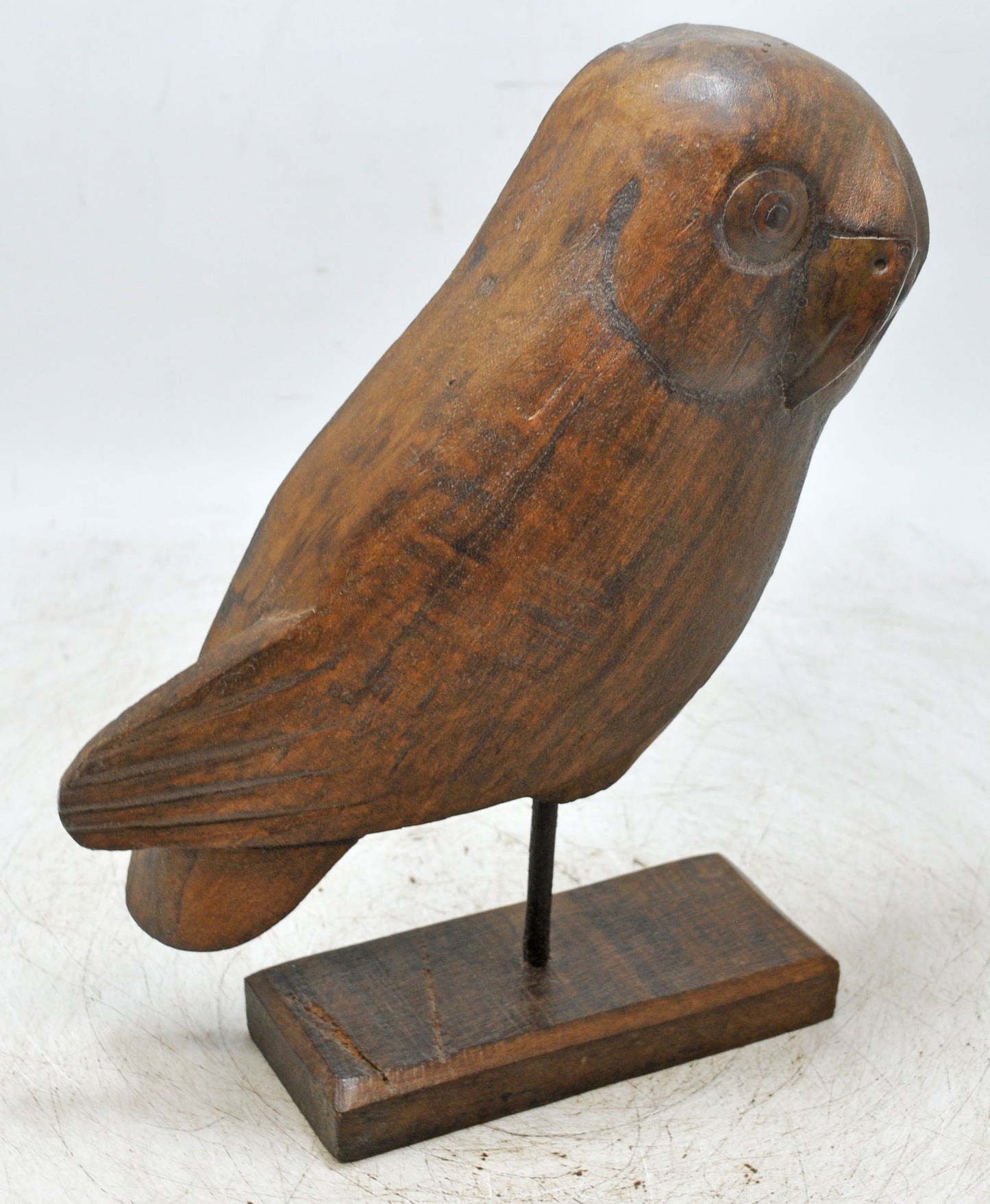 Vintage Wooden Bird Owl Figurine Original Old Hand Carved