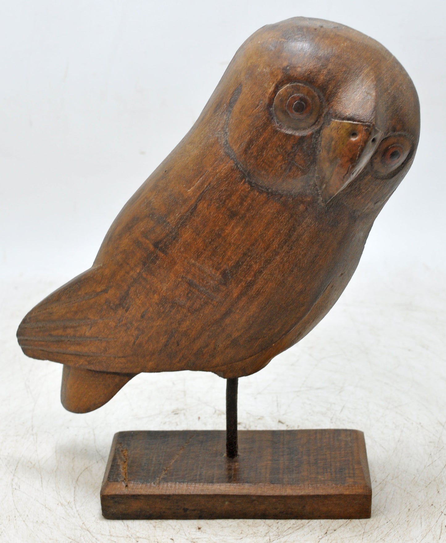 Vintage Wooden Bird Owl Figurine Original Old Hand Carved