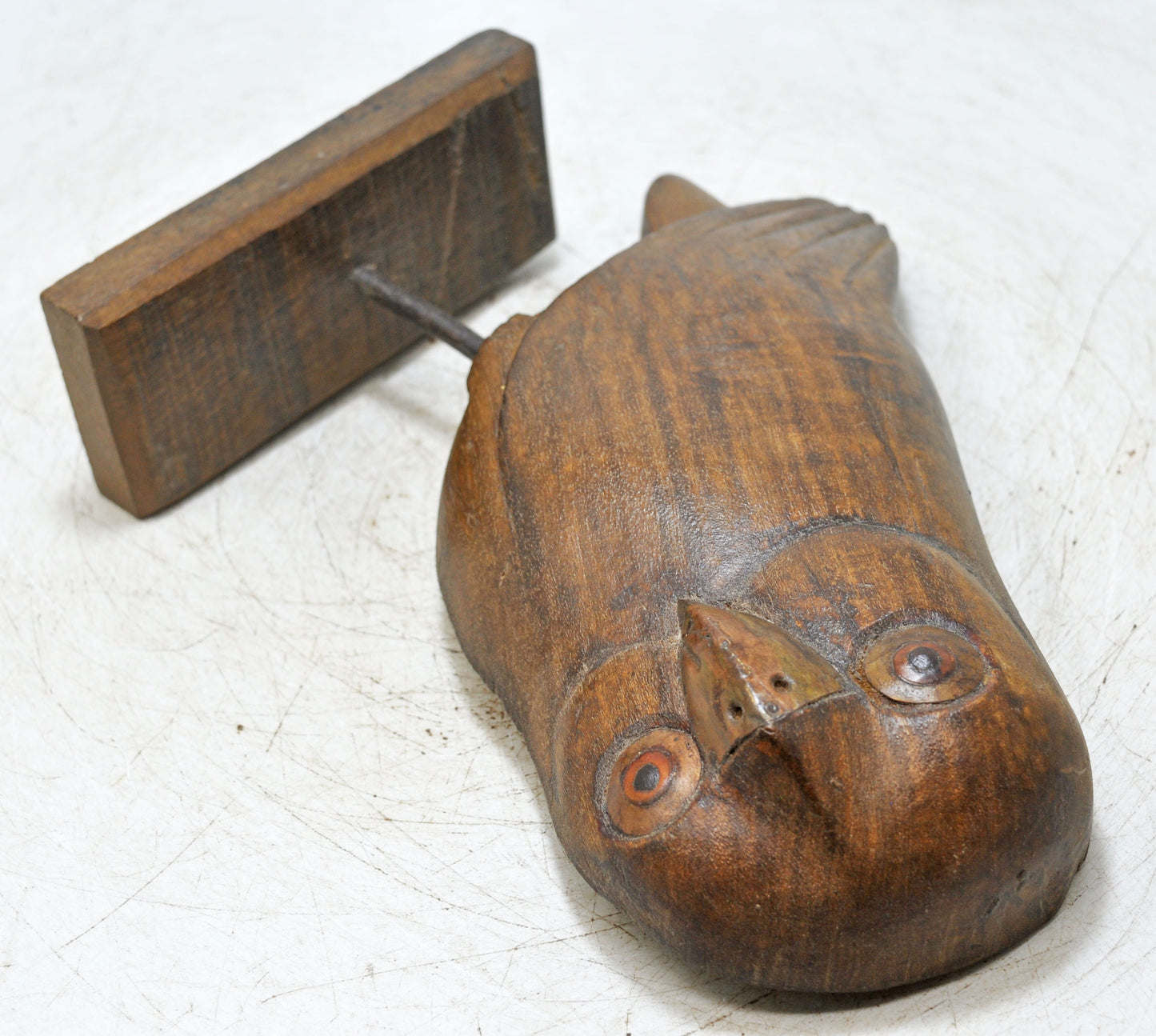 Vintage Wooden Bird Owl Figurine Original Old Hand Carved