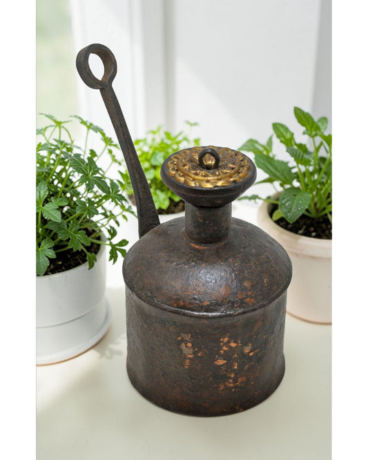 Antique Iron Small Oil Pot Original Old Hand Crafted