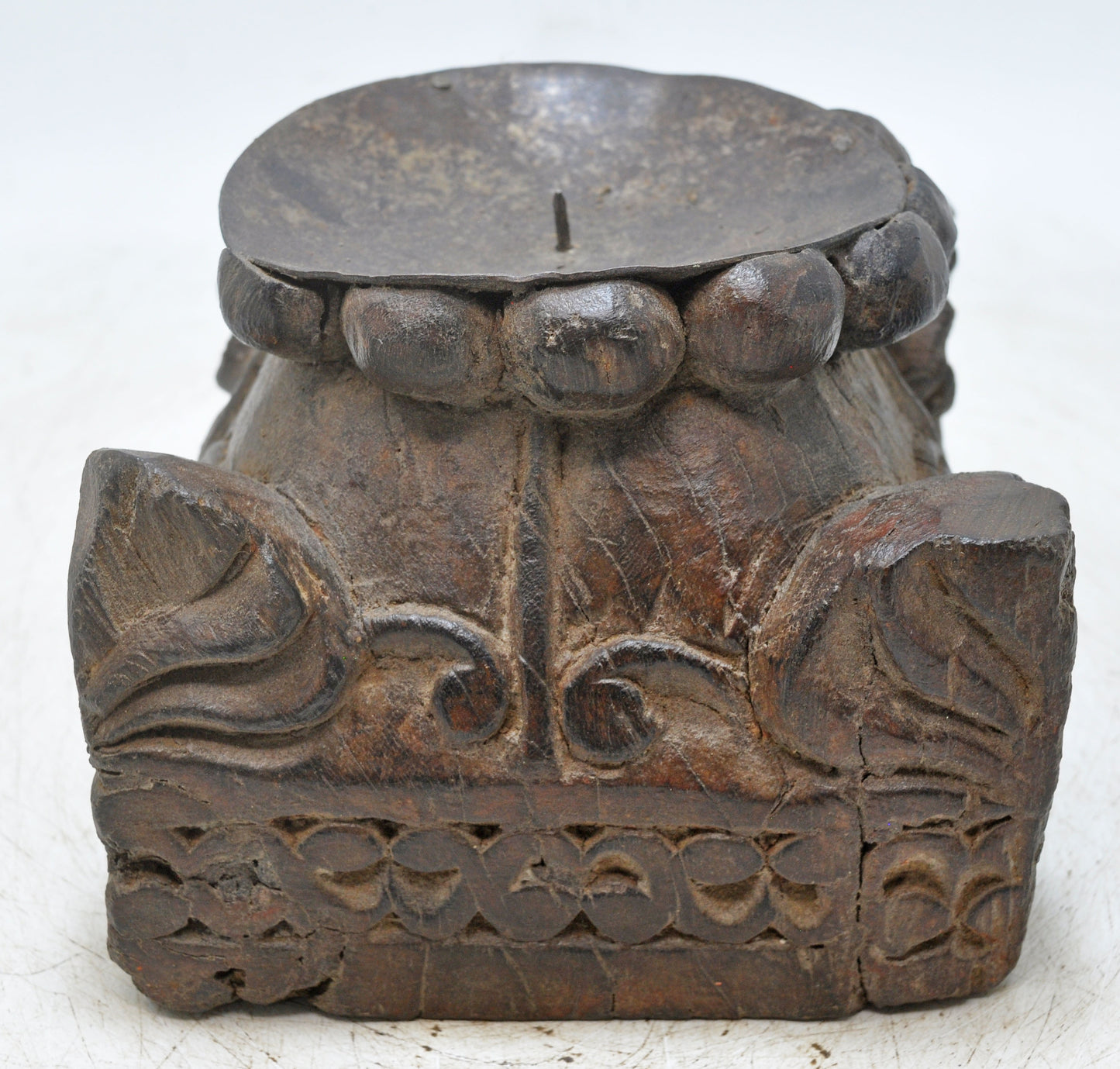 Antique Wooden Candle Holder Stand Original Old Hand Carved