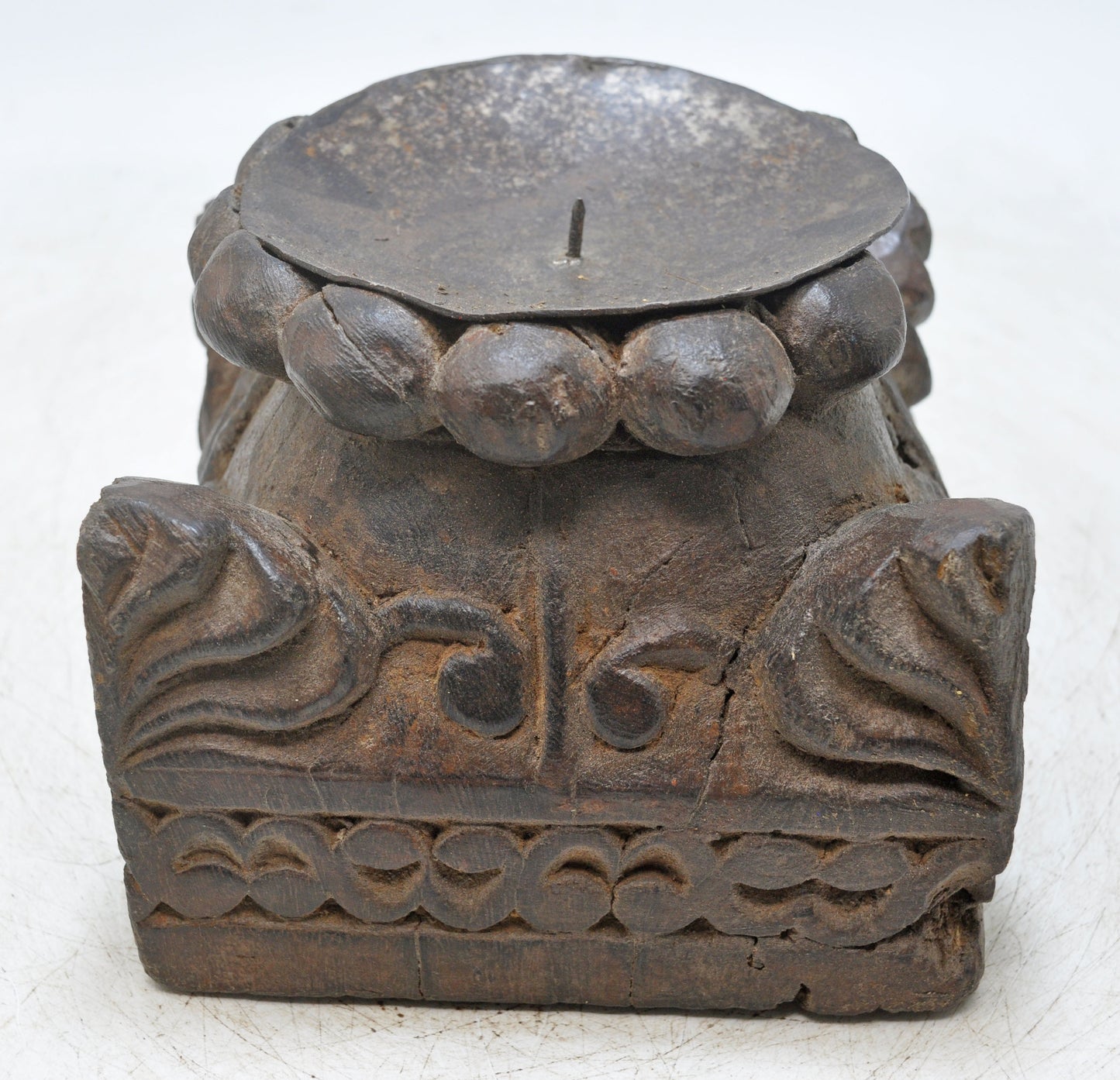 Antique Wooden Candle Holder Stand Original Old Hand Carved