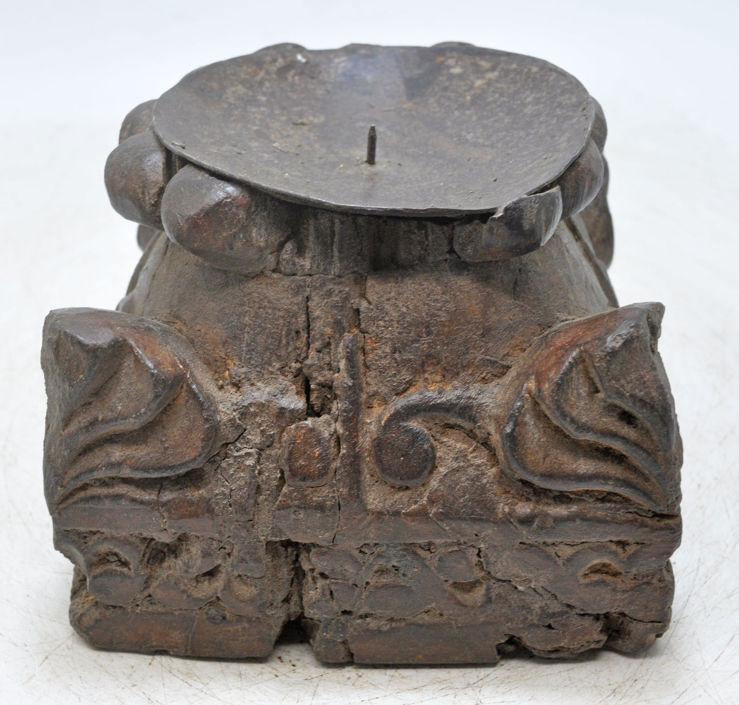 Antique Wooden Candle Holder Stand Original Old Hand Carved