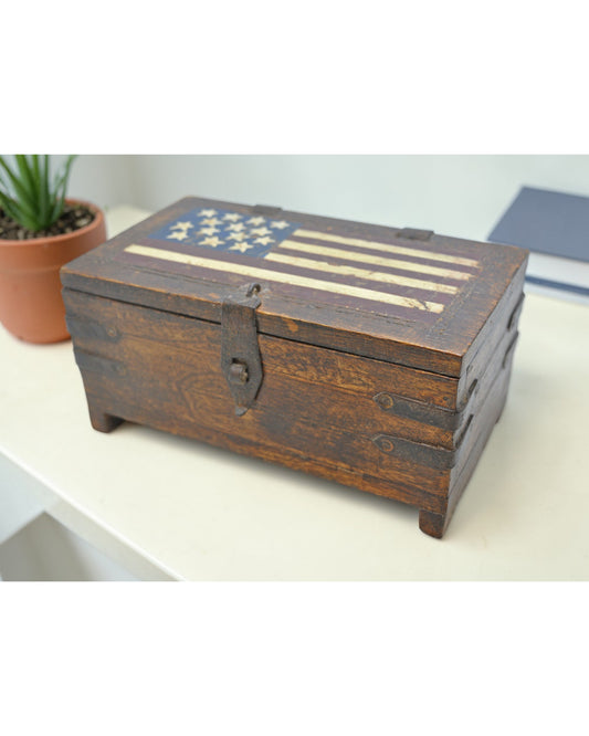 Vintage Wooden Storage Box Original Old Hand Crafted Painted