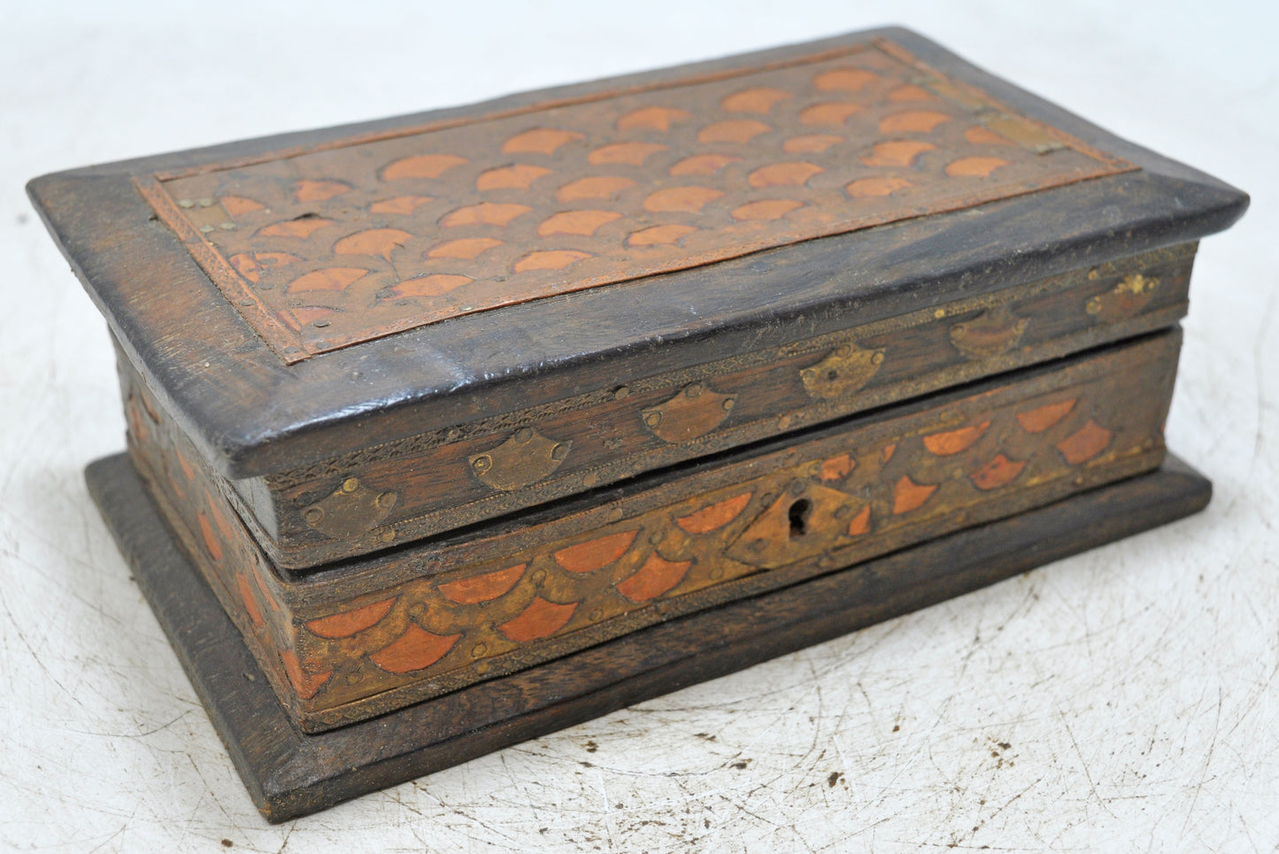 Vintage Wooden Storage Box Original Old Hand Crafted Brass Fitted