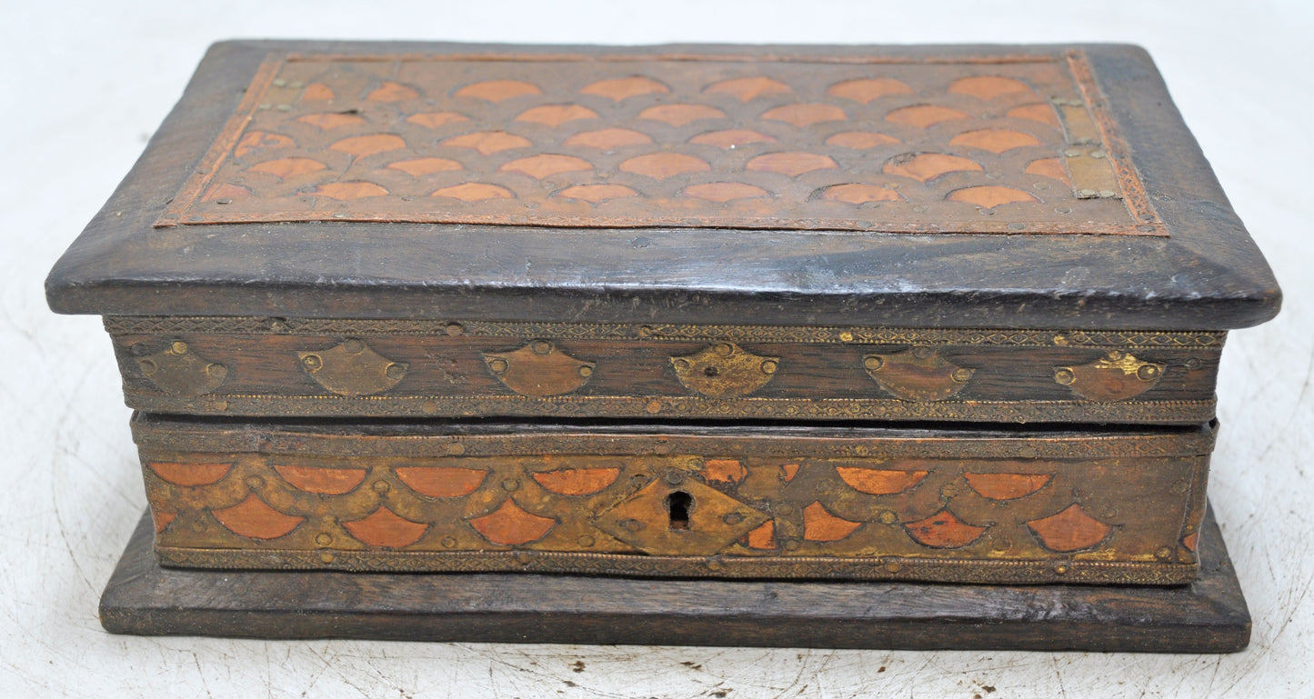 Vintage Wooden Storage Box Original Old Hand Crafted Brass Fitted