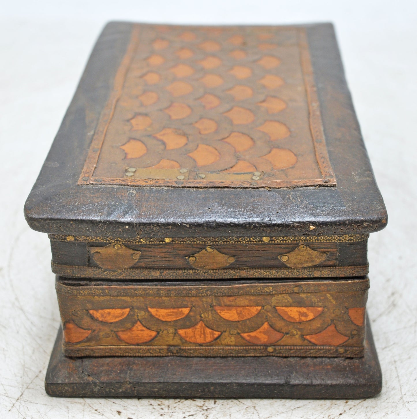 Vintage Wooden Storage Box Original Old Hand Crafted Brass Fitted