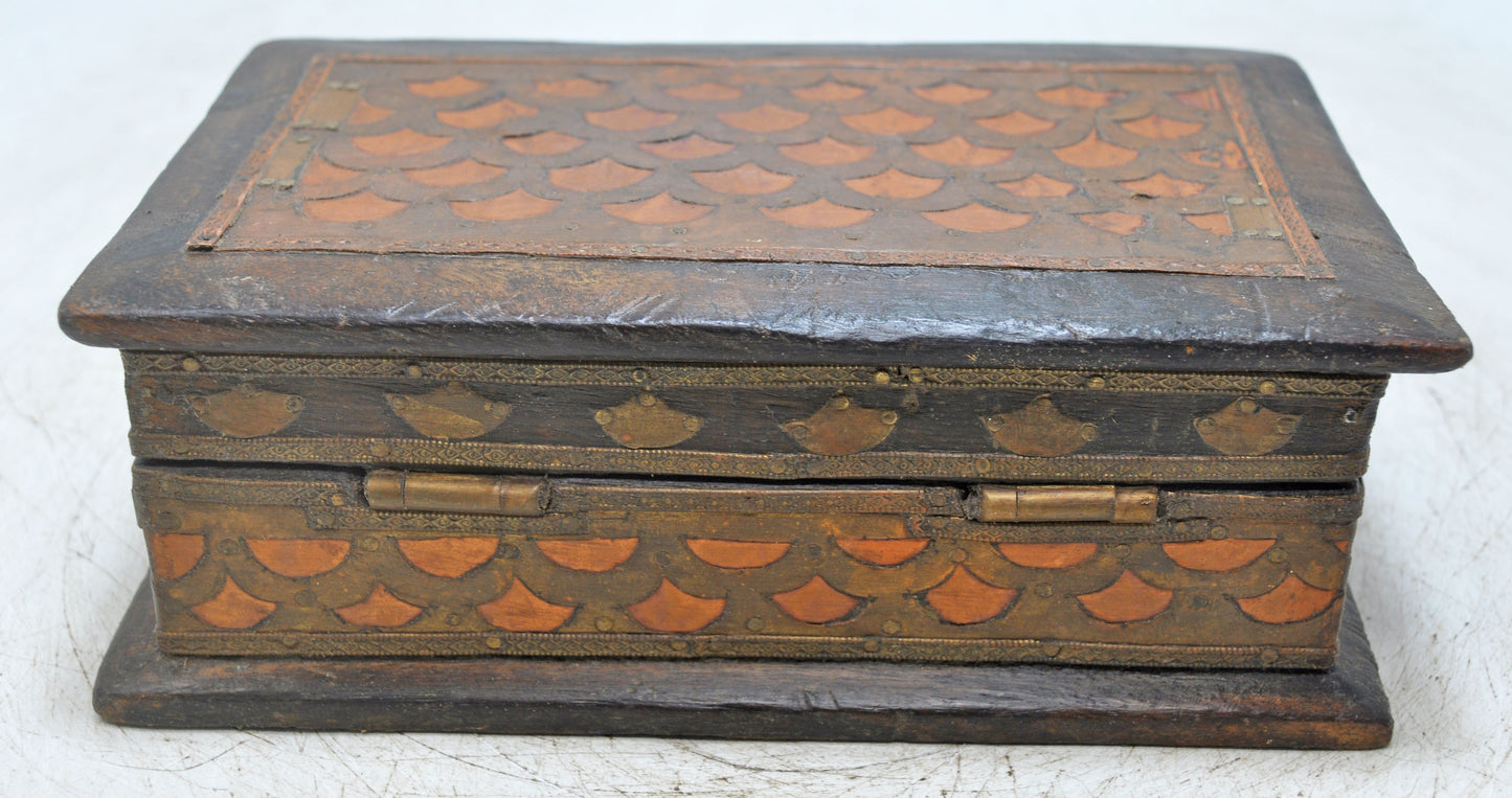 Vintage Wooden Storage Box Original Old Hand Crafted Brass Fitted