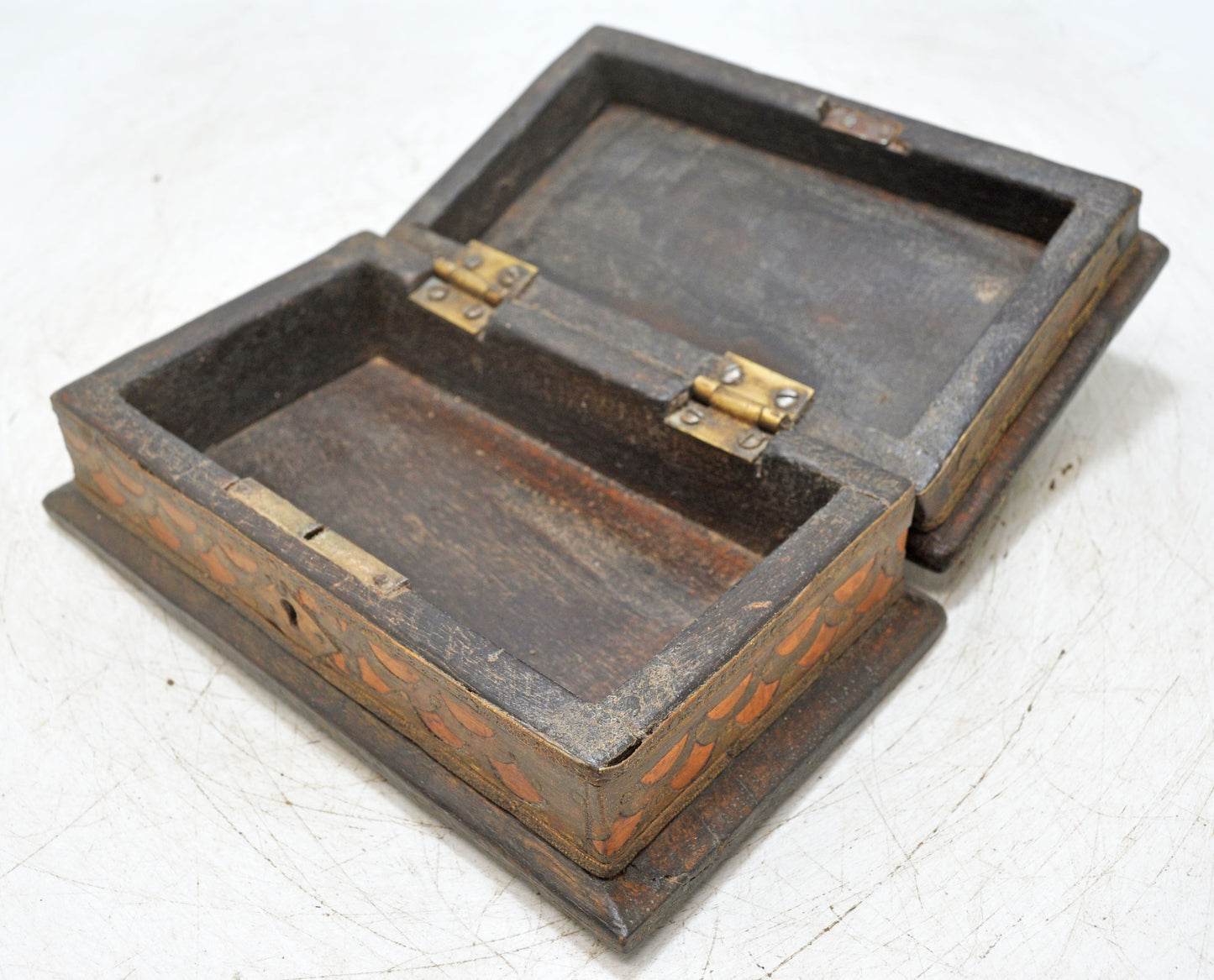 Vintage Wooden Storage Box Original Old Hand Crafted Brass Fitted
