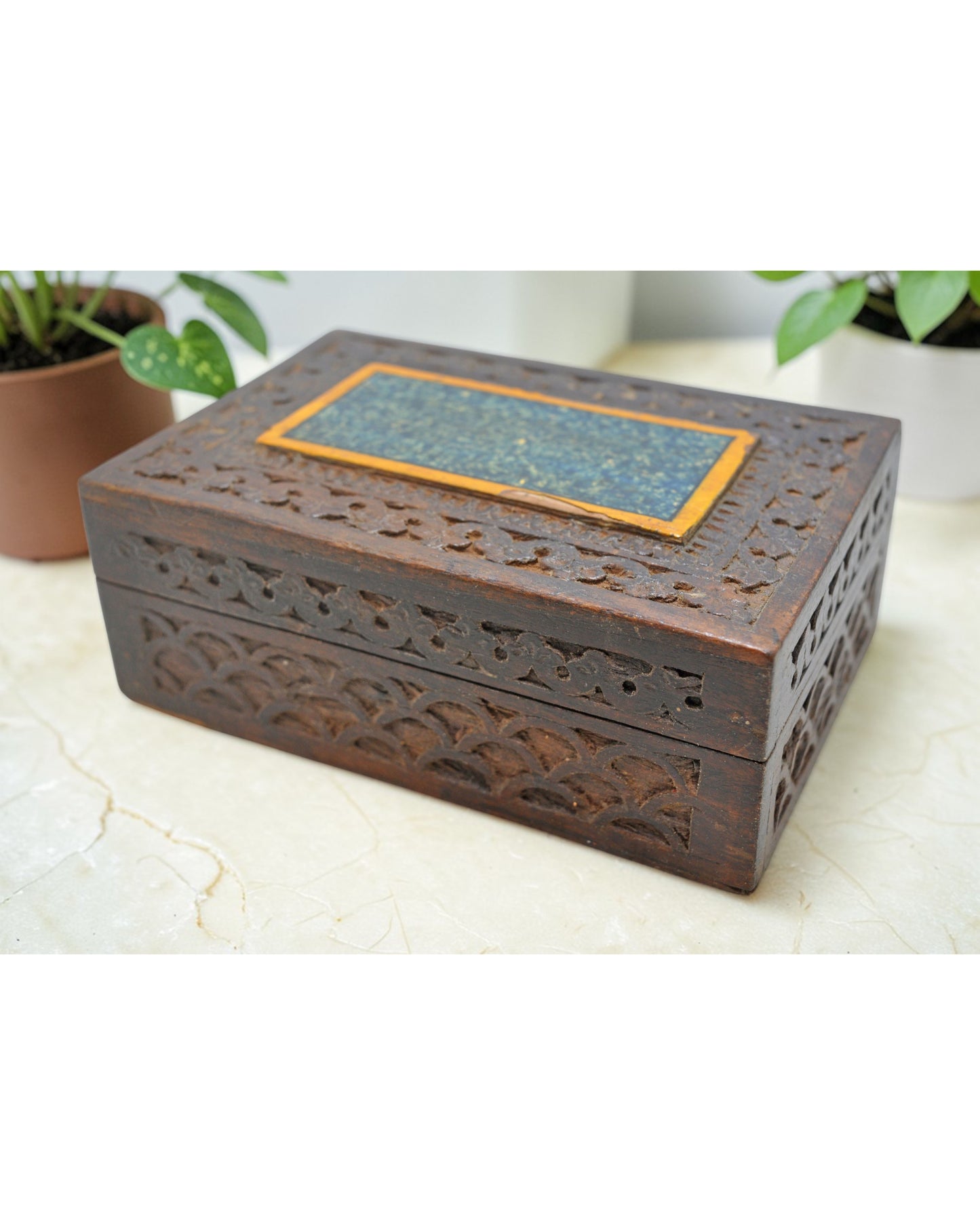 Vintage Wooden Storage Box Original Old Hand Crafted Carved
