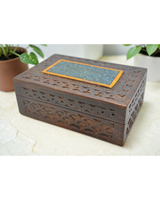 Vintage Wooden Storage Box Original Old Hand Crafted Carved