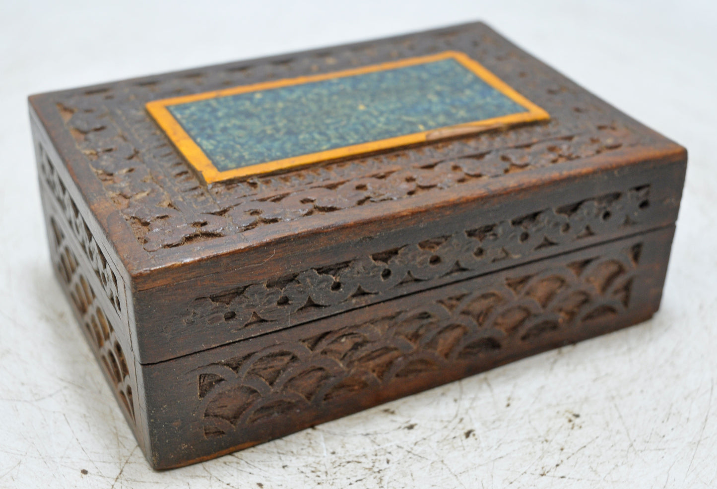 Vintage Wooden Storage Box Original Old Hand Crafted Carved