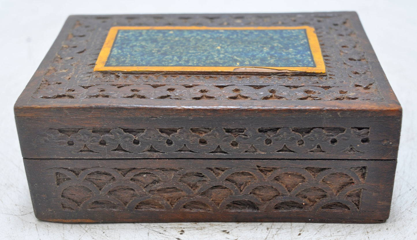Vintage Wooden Storage Box Original Old Hand Crafted Carved