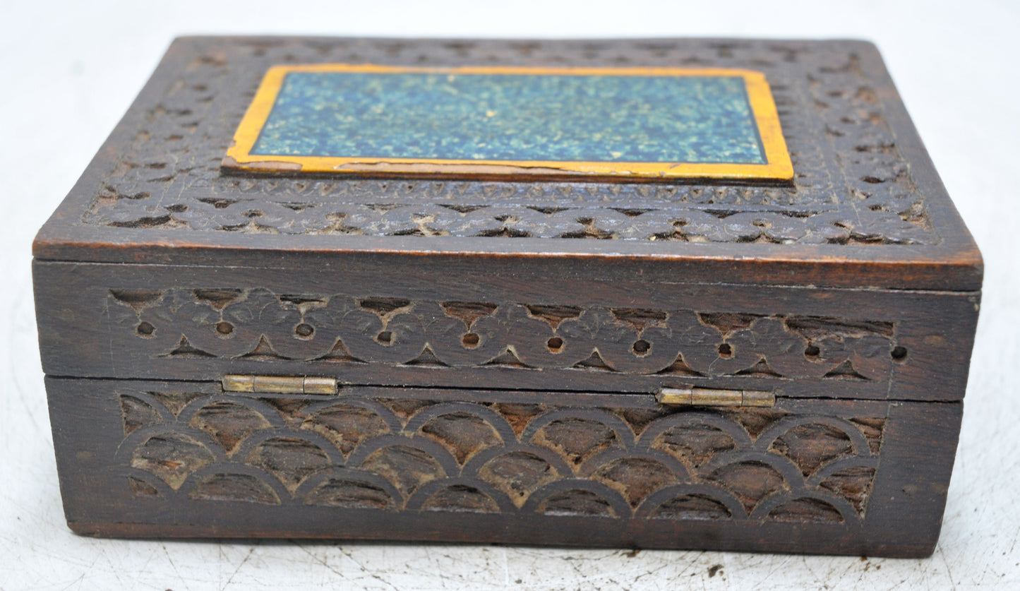 Vintage Wooden Storage Box Original Old Hand Crafted Carved