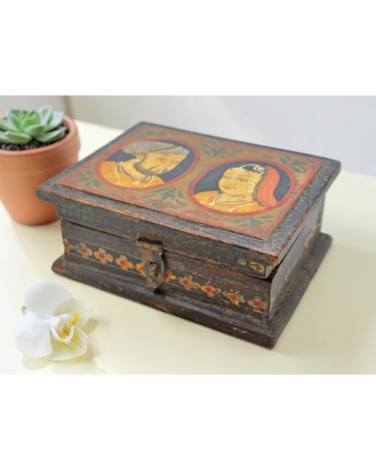 Vintage Wooden Storage Box Original Old Hand Crafted Painted