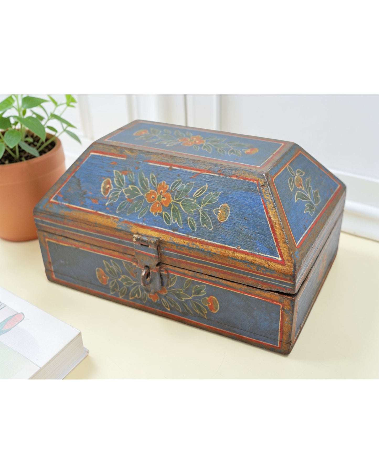 Vintage Wooden Dome Shaped Storage Box Original Old Hand Crafted Painted