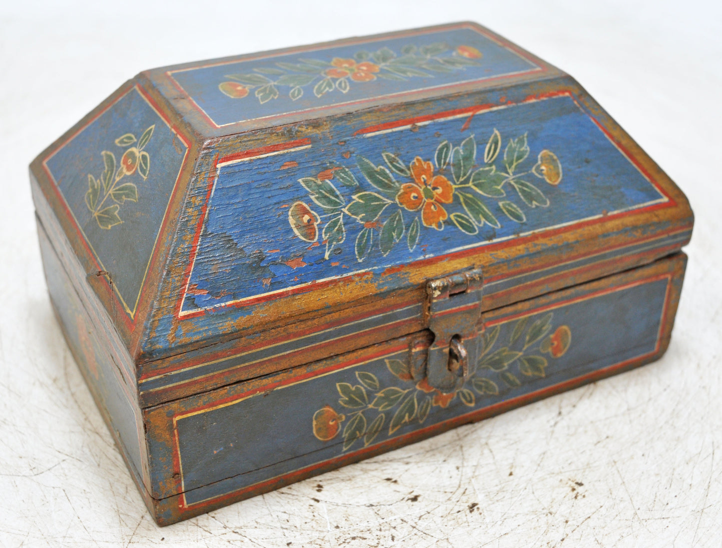 Vintage Wooden Dome Shaped Storage Box Original Old Hand Crafted Painted