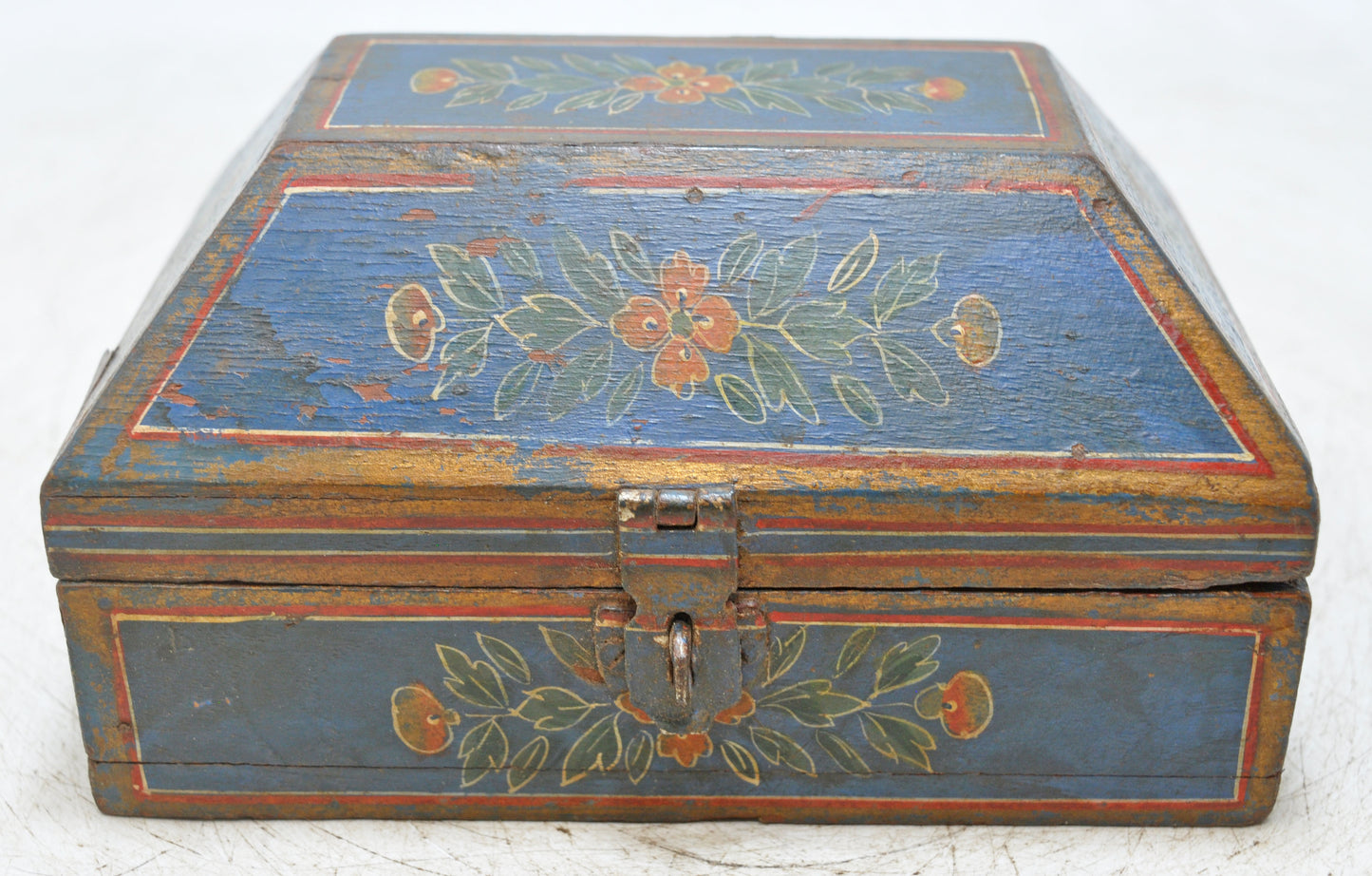 Vintage Wooden Dome Shaped Storage Box Original Old Hand Crafted Painted